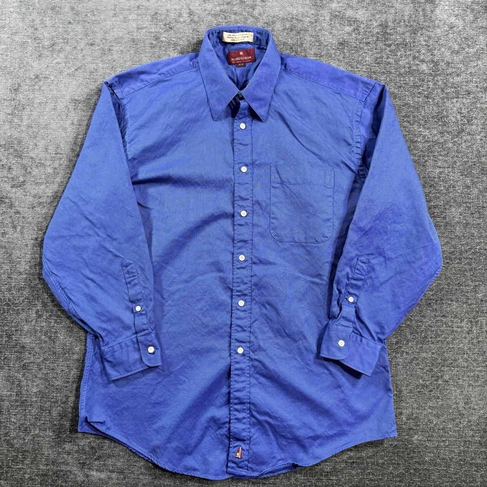 Vintage Nordstrom Men's Blue‎ Button Down Dress Shirt Size 16/32 Cotton Made USA